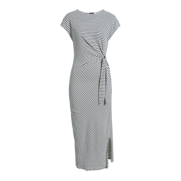 Rails Selah Tie Waist Midi Dress in Color: Ivory Navy Micro Stripe. Size Medium. - Picture 1 of 16